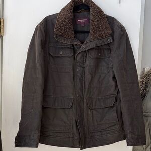 Johnston & Murphy Waxed Field Jacket Sherpa Collar Brown Mens Large